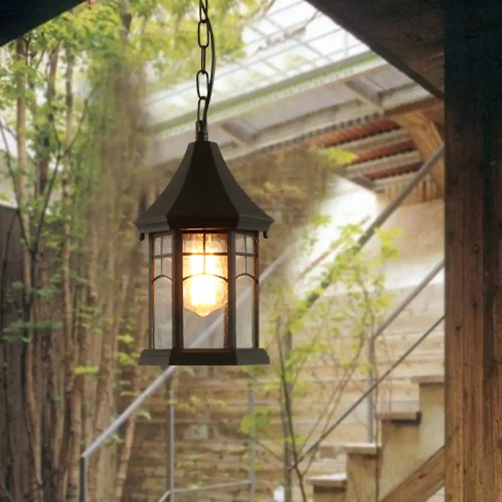 Farmhouse Clear Bubble Glass Pendant Light - Pavilion 1-Light Suspended Lamp In Black