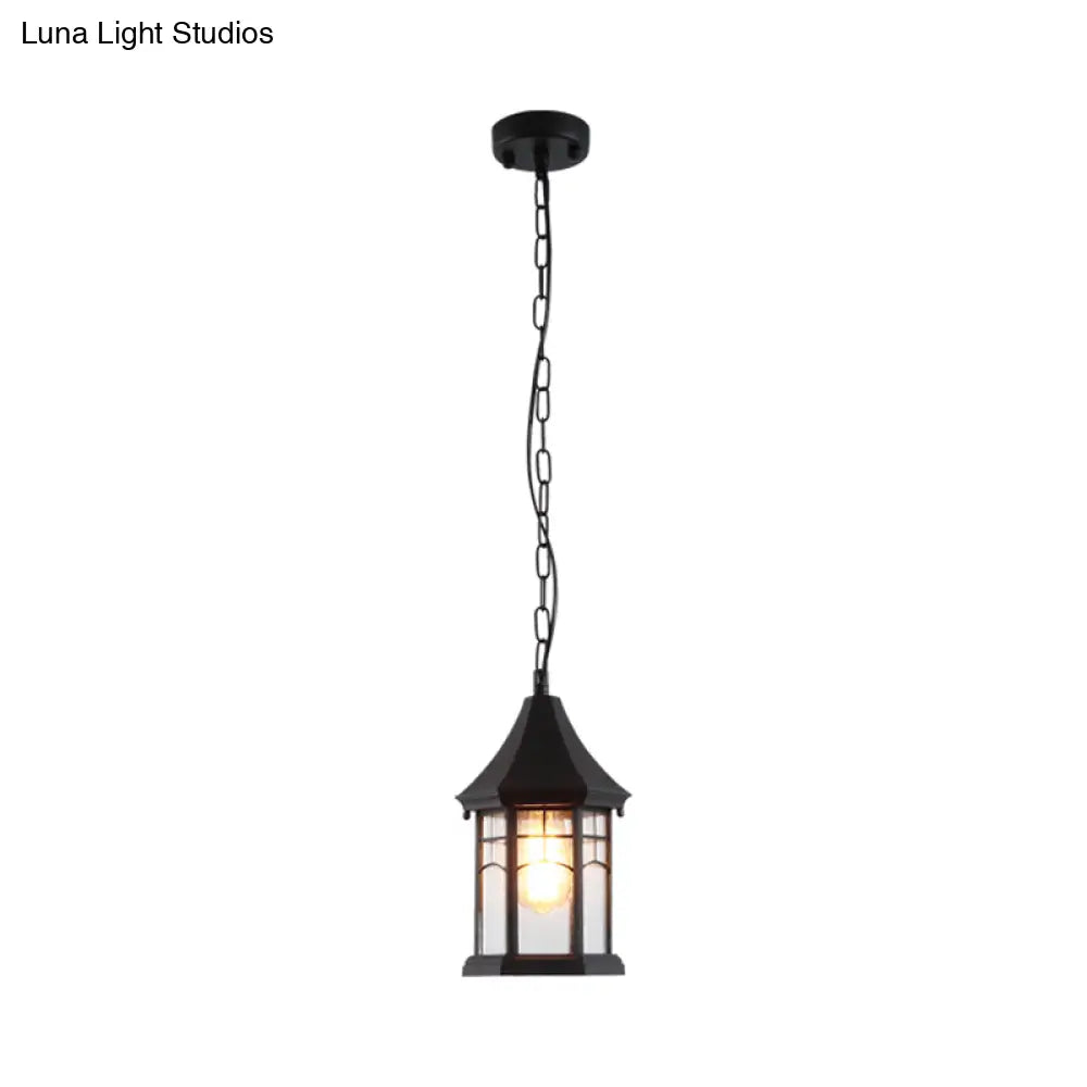 Farmhouse Clear Bubble Glass Pendant Light - Pavilion 1-Light Suspended Lamp In Black