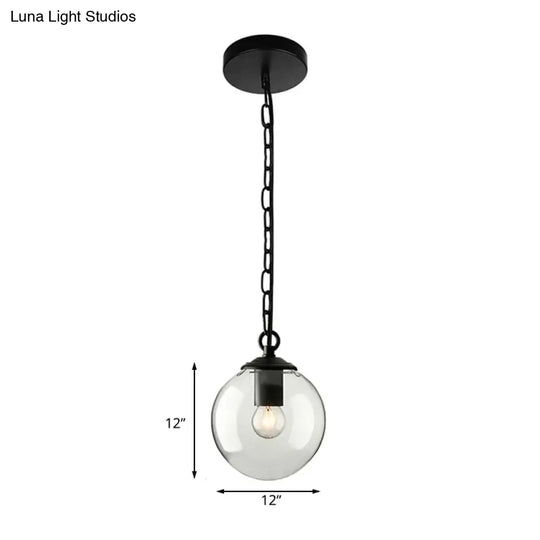 Farmhouse Clear Glass Single-Bulb Pendant Ceiling Light - Black Globe Design Dining Room Hanging