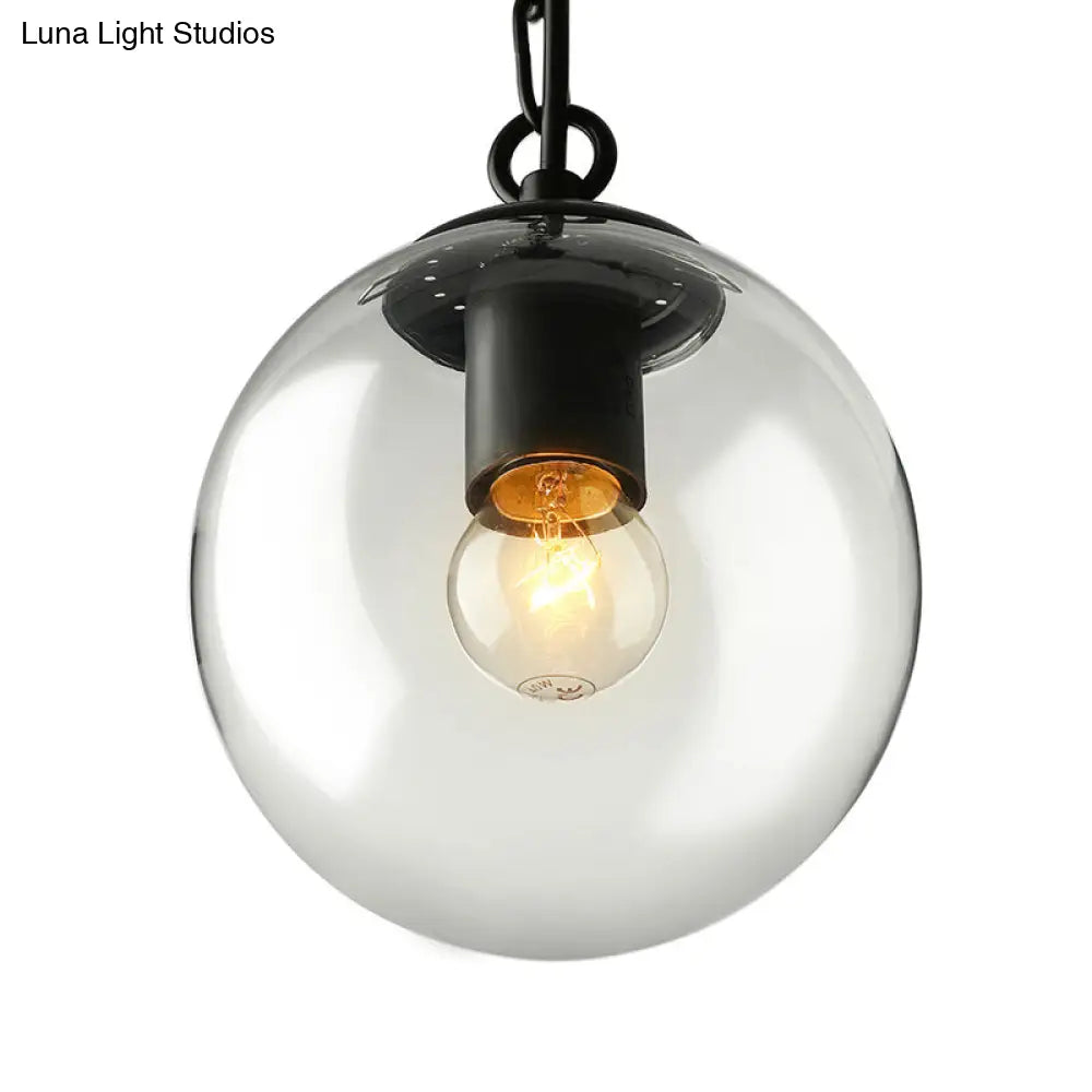 Farmhouse Clear Glass Single-Bulb Pendant Ceiling Light - Black Globe Design Dining Room Hanging