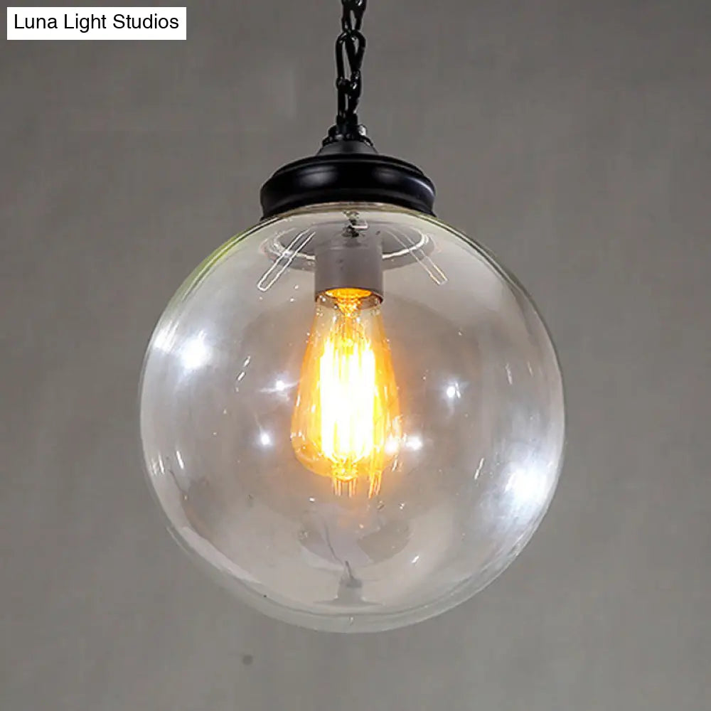 Farmhouse Clear Glass Single-Bulb Pendant Ceiling Light - Black Globe Design 8’/10’/12’ Wide