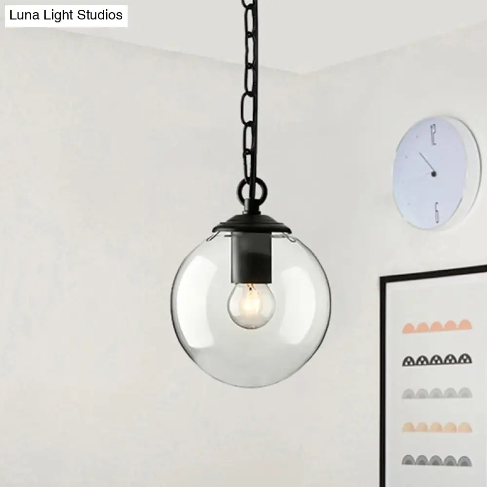 Farmhouse Clear Glass Single-Bulb Pendant Ceiling Light - Black Globe Design Dining Room Hanging