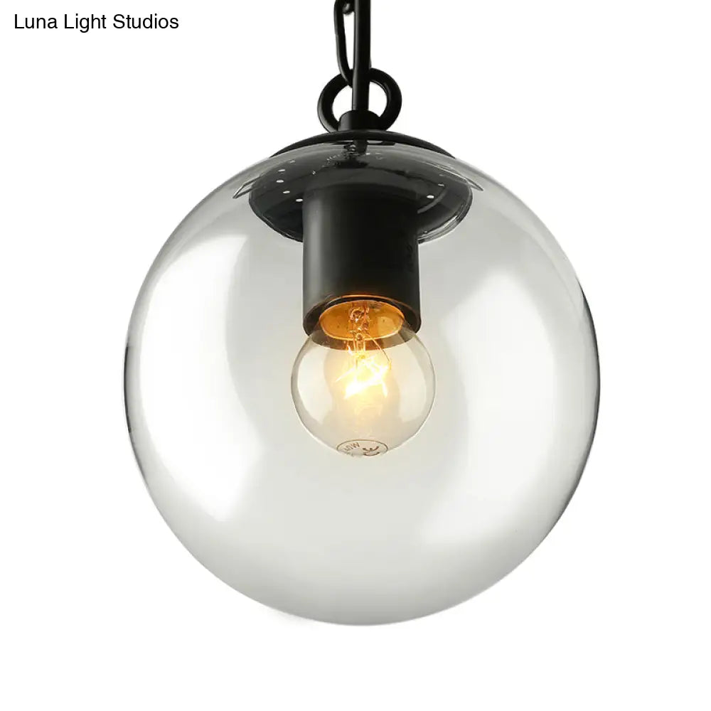 Farmhouse Clear Glass Single-Bulb Pendant Ceiling Light - Black Globe Design 8’/10’/12’ Wide