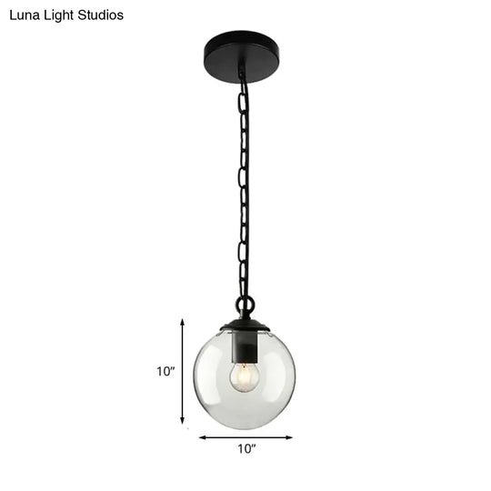 Farmhouse Clear Glass Single-Bulb Pendant Ceiling Light - Black Globe Design Dining Room Hanging