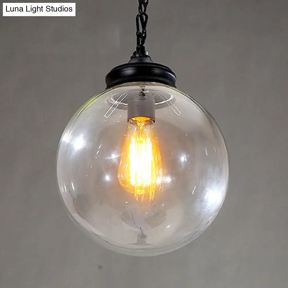 Farmhouse Clear Glass Single-Bulb Pendant Ceiling Light - Black Globe Design Dining Room Hanging