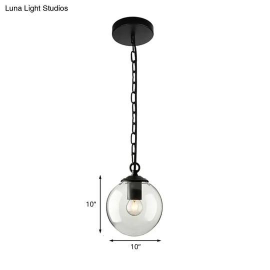 Farmhouse Clear Glass Single-Bulb Pendant Ceiling Light - Black Globe Design 8’/10’/12’ Wide