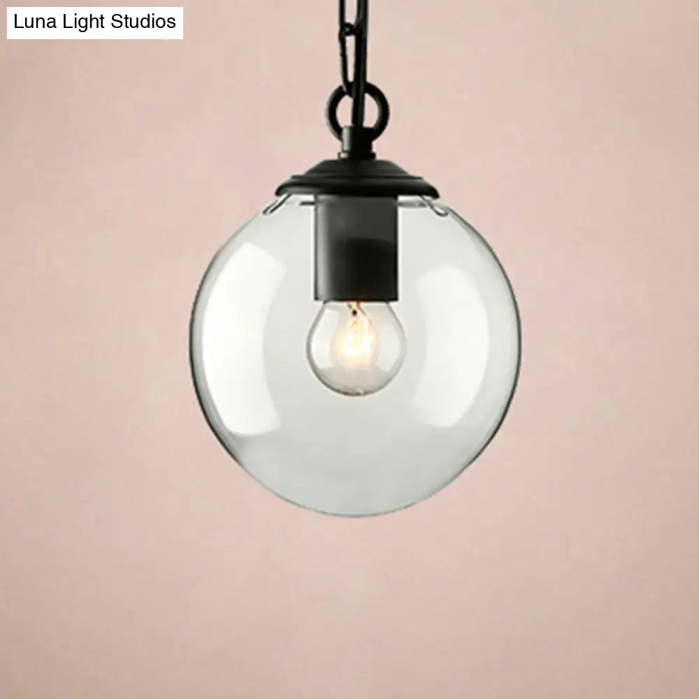 Farmhouse Clear Glass Single-Bulb Pendant Ceiling Light - Black Globe Design Dining Room Hanging