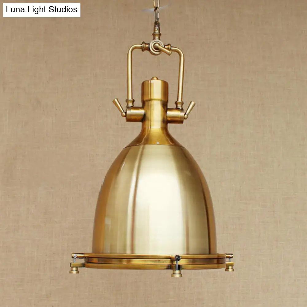 Farmhouse Cloche Pendant Light In Bronze/Chrome With Handle - Metal Hanging Ceiling Lamp Bronze