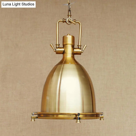 Farmhouse Cloche Pendant Light In Bronze/Chrome With Handle - Metal Hanging Ceiling Lamp Bronze