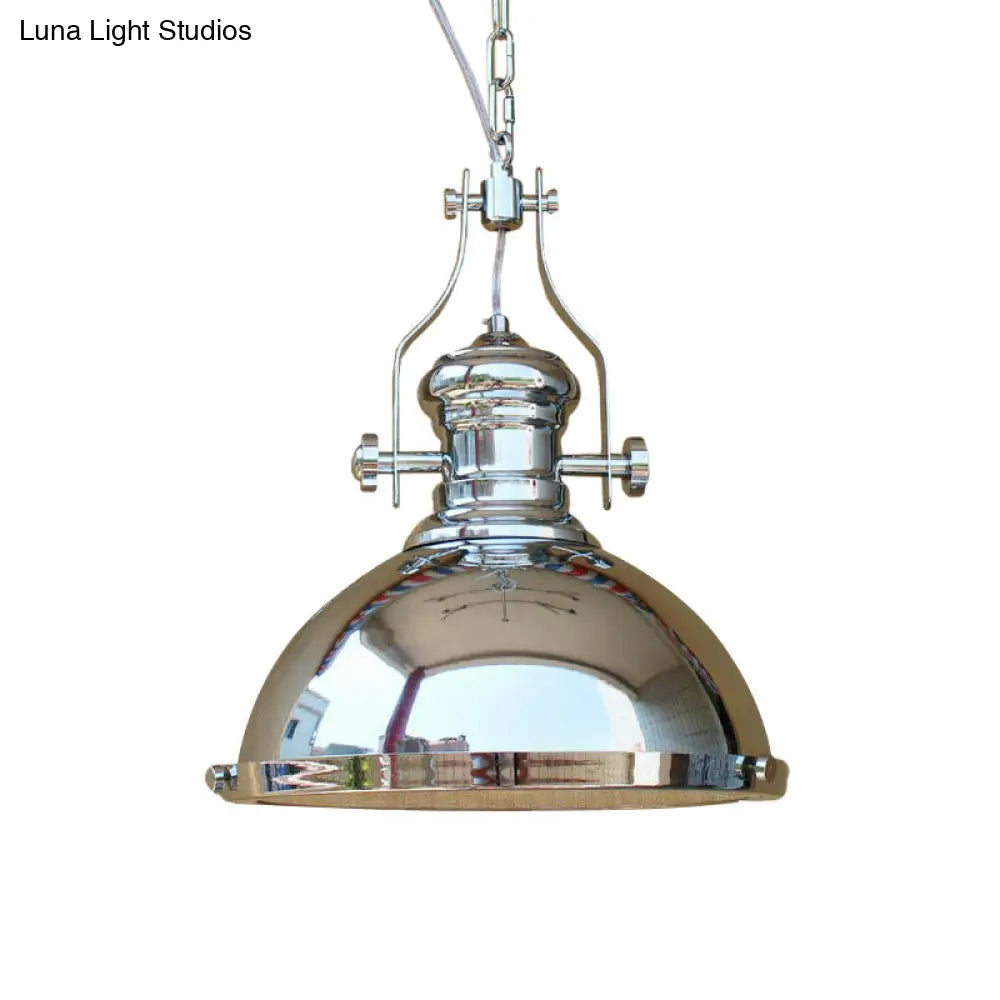 Farmhouse Cloche Pendant Light With Handle In Bronze/Chrome Finish