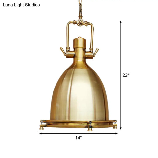 Farmhouse Cloche Pendant Light In Bronze/Chrome With Handle - Metal Hanging Ceiling Lamp