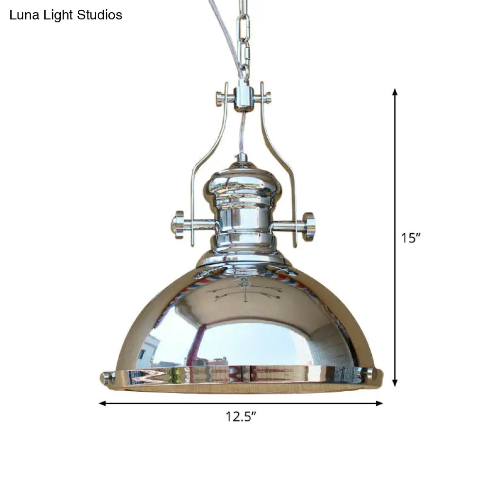 Farmhouse Cloche Pendant Light In Bronze/Chrome With Handle - Metal Hanging Ceiling Lamp