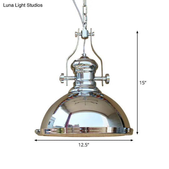 Farmhouse Cloche Pendant Light In Bronze/Chrome With Handle - Metal Hanging Ceiling Lamp