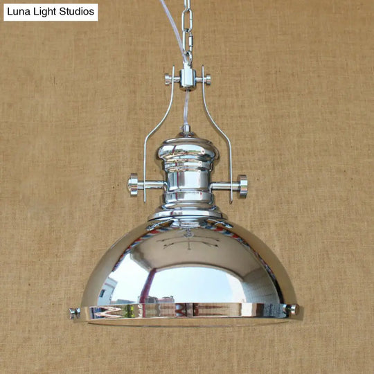 Farmhouse Cloche Pendant Light In Bronze/Chrome With Handle - Metal Hanging Ceiling Lamp Chrome