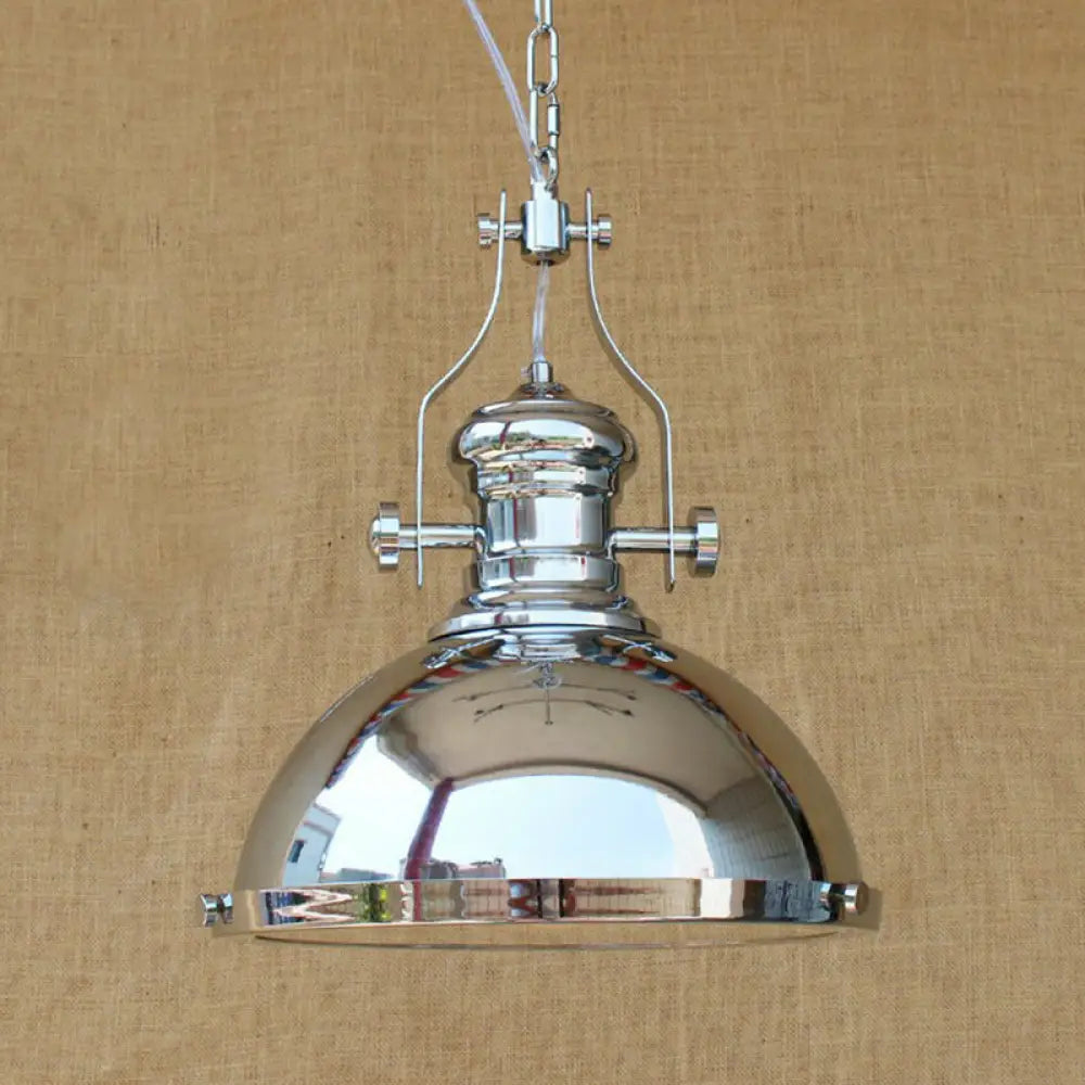 Farmhouse Cloche Pendant Light With Handle In Bronze/Chrome Finish Chrome