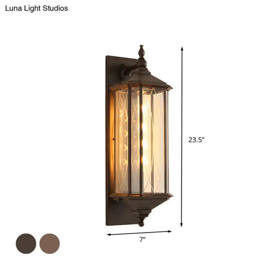 Farmhouse Coffee/Bronze Sconce Light With Clear Textured Glass - Rectangular Wall Lamp