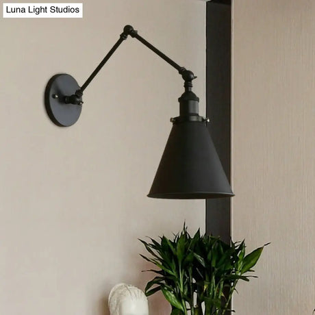 Farmhouse Cone Wall Sconce - Black/Rust Iron Lighting Fixture For Bedroom