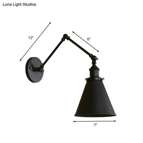 Farmhouse Cone Wall Sconce - Black/Rust Iron Lighting Fixture For Bedroom