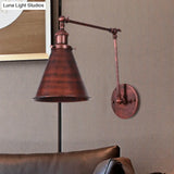 Farmhouse Cone Wall Sconce - Black/Rust Iron Lighting Fixture For Bedroom