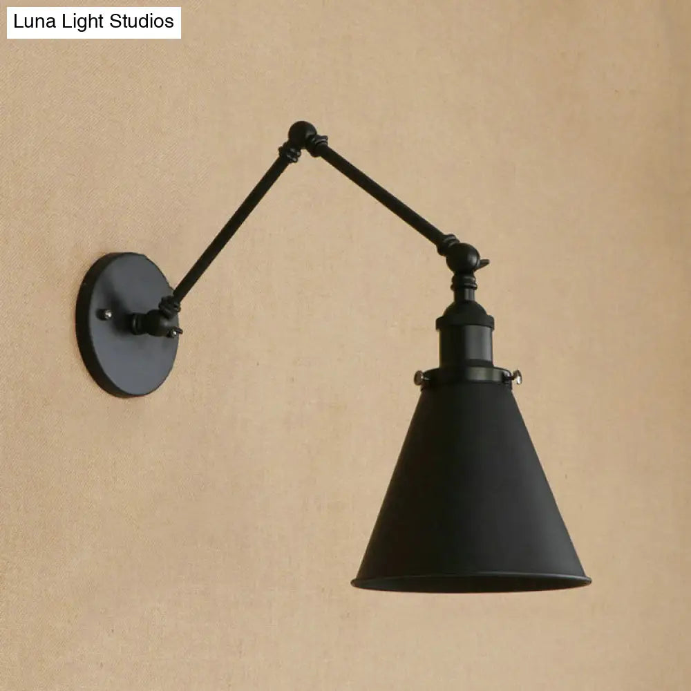 Farmhouse Cone Wall Sconce - Black/Rust Iron Lighting Fixture For Bedroom