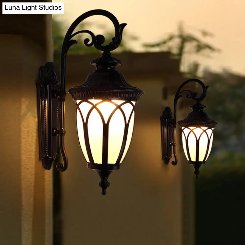 Farmhouse Cream Glass 1-Light Pavilion Courtyard Wall Sconce - Black/Bronze Fixture