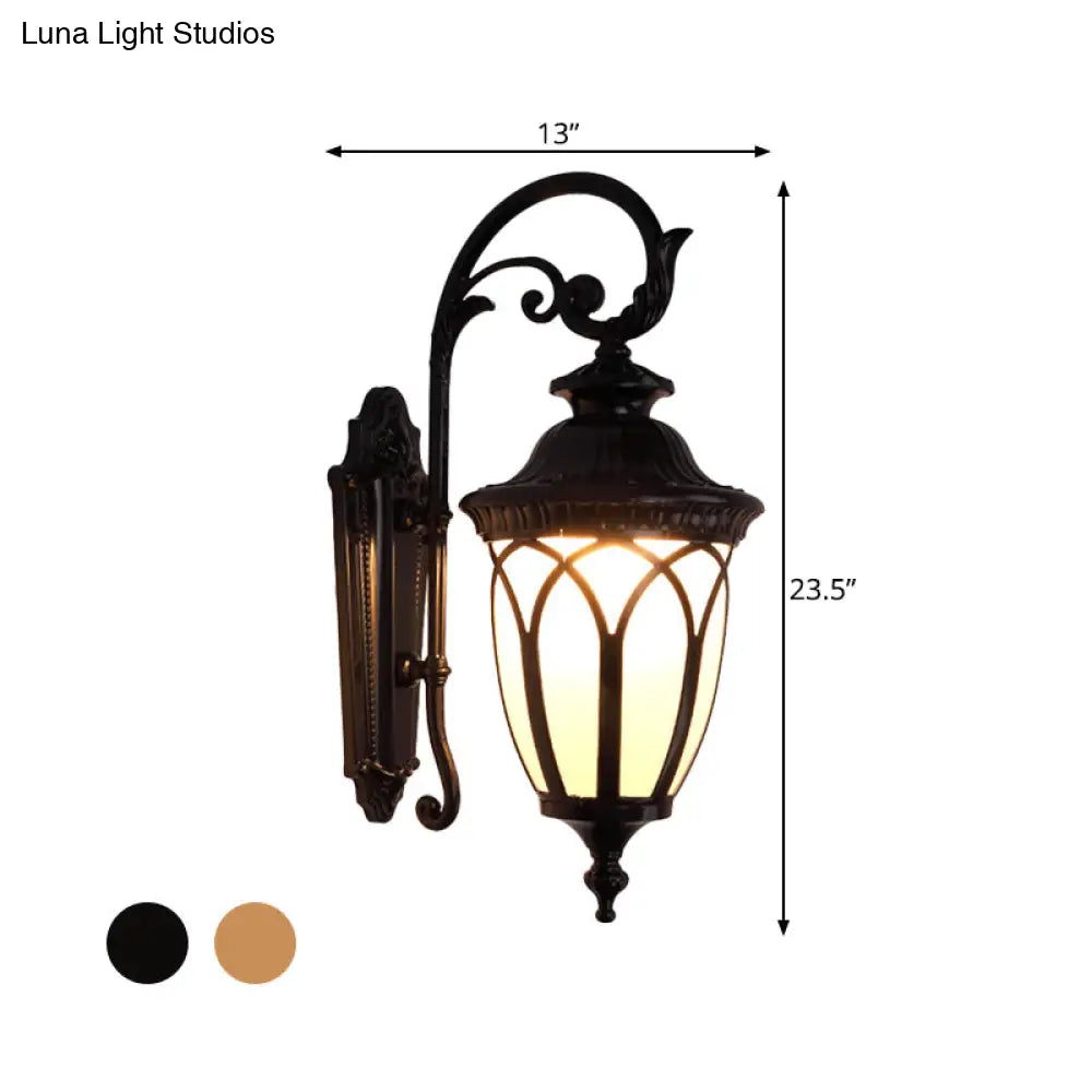 Farmhouse Cream Glass 1-Light Pavilion Courtyard Wall Sconce - Black/Bronze Fixture