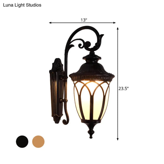 Farmhouse Cream Glass 1-Light Pavilion Courtyard Wall Sconce - Black/Bronze Fixture