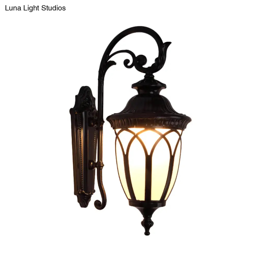 Farmhouse Cream Glass 1-Light Pavilion Courtyard Wall Sconce - Black/Bronze Fixture