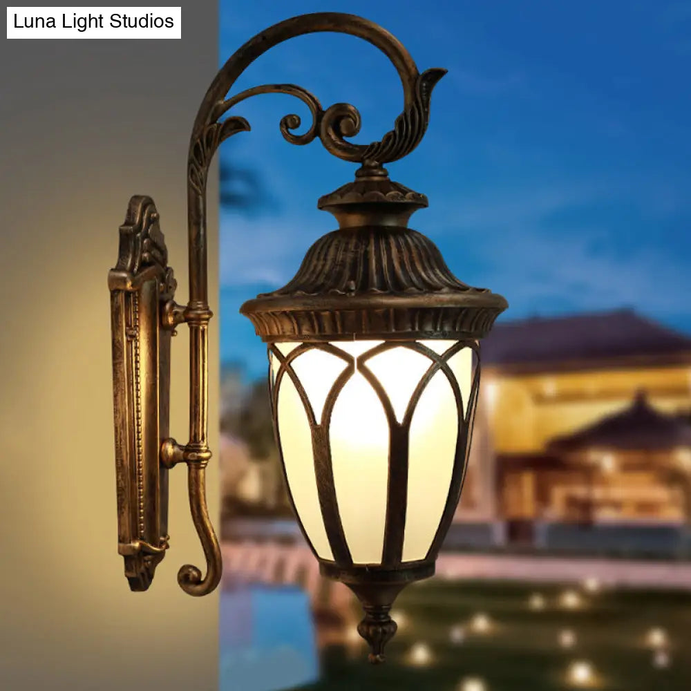 Farmhouse Cream Glass 1-Light Pavilion Courtyard Wall Sconce - Black/Bronze Fixture