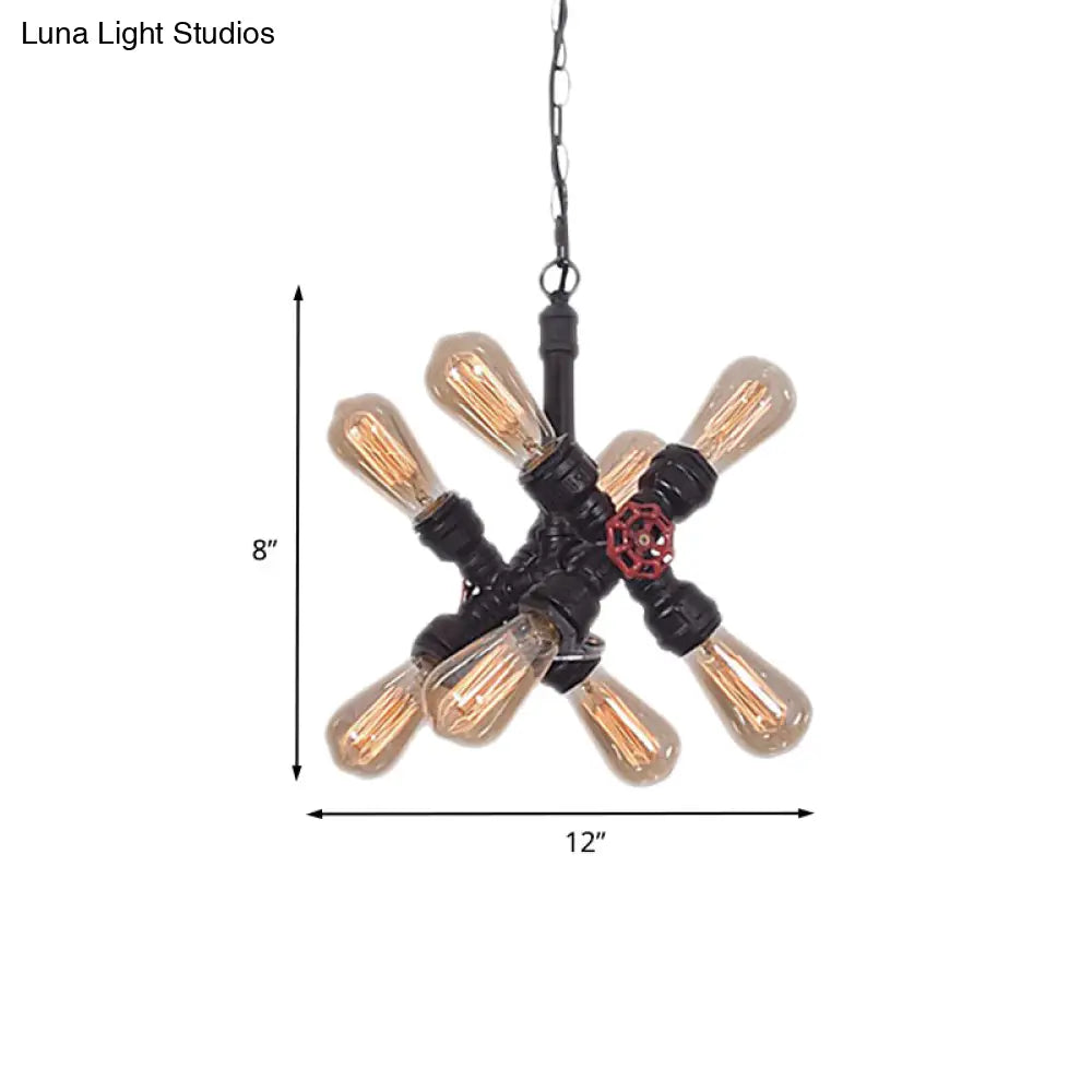 Farmhouse Cross Pipe Pendant Chandelier - 8-Light Metal Ceiling Lamp In Black For Living Room