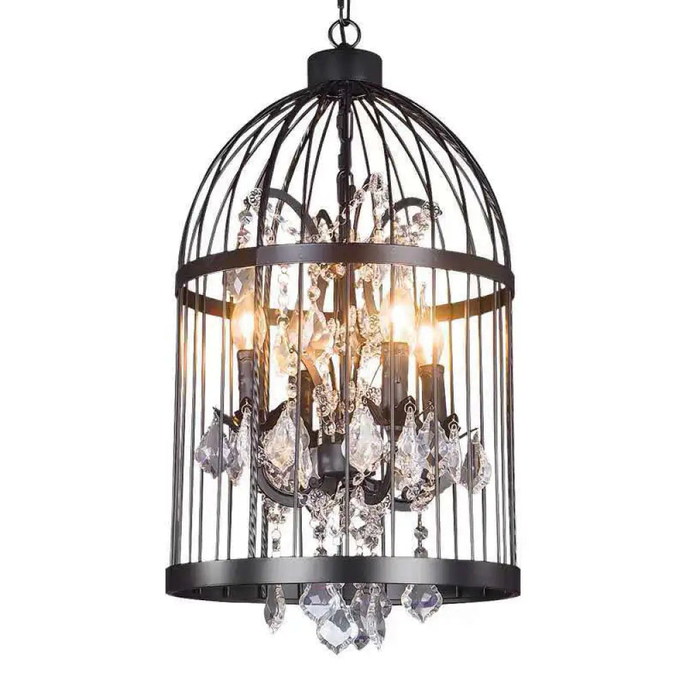 Farmhouse Crystal Pendant Light For Restaurant Ceiling Chandelier 4 / Black