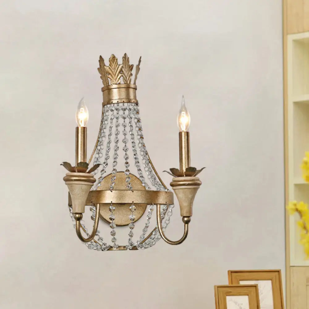 Farmhouse Crystal Strand Candelabra Wall Sconce With Gold Finish