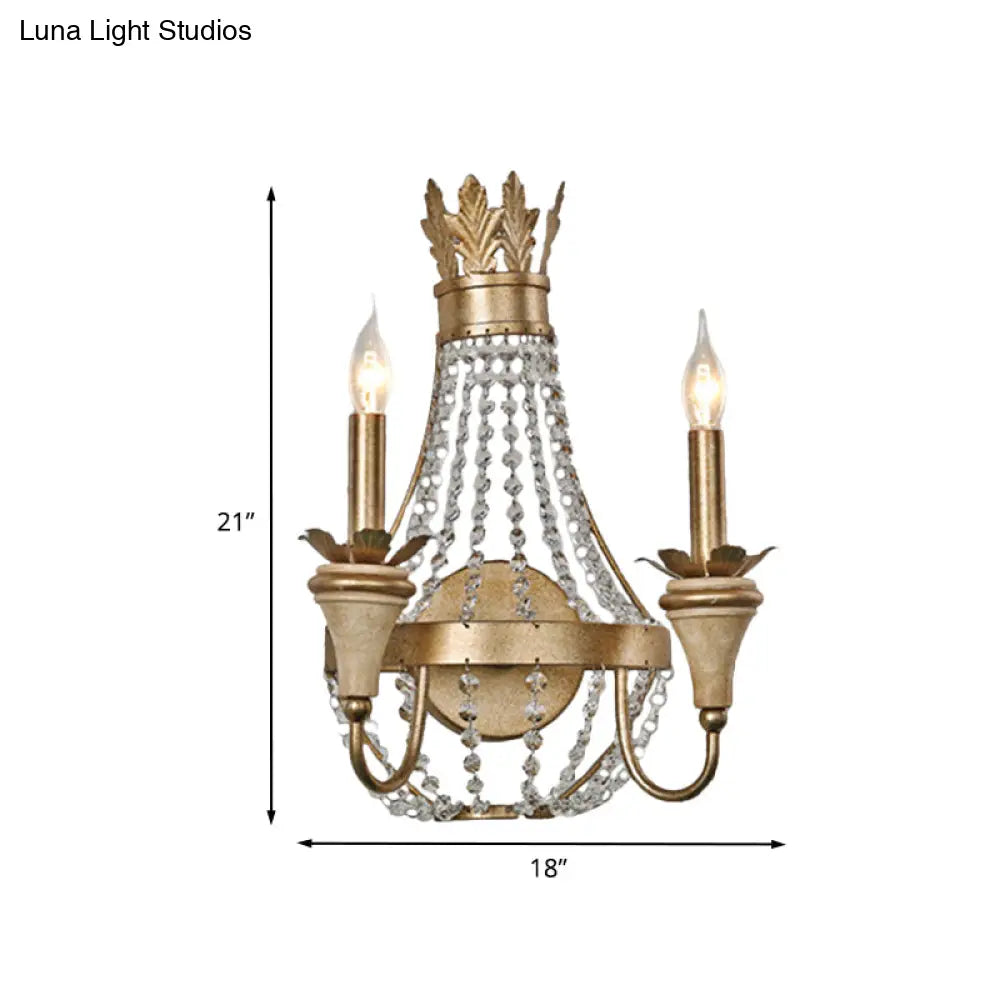 Farmhouse Crystal Strand Candelabra Wall Sconce With Gold Finish