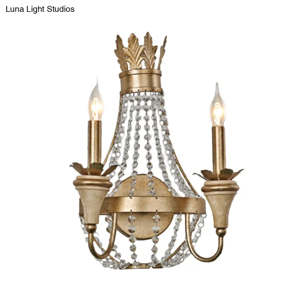 Farmhouse Crystal Strand Candelabra Wall Sconce With Gold Finish