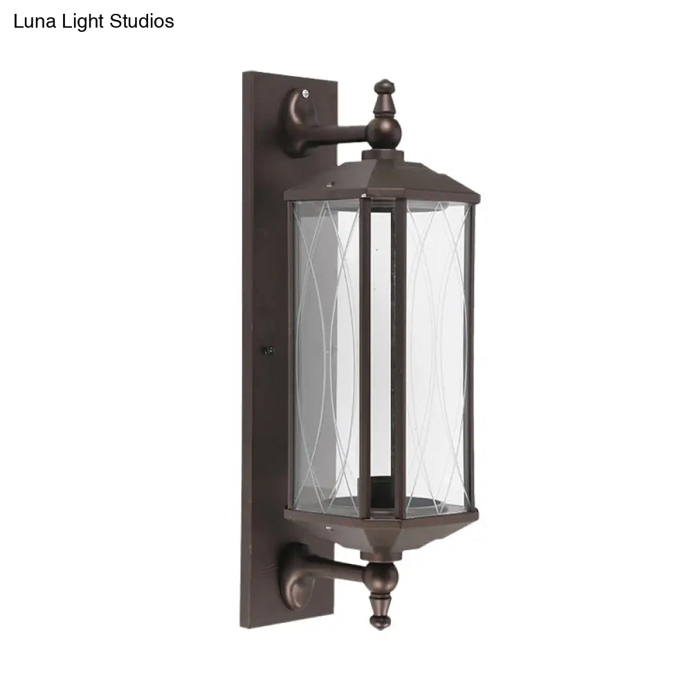 Farmhouse Dark Coffee Clear Glass Wall Mount Lamp For Gate - Rectangular Sconce Lighting With 1 Bulb