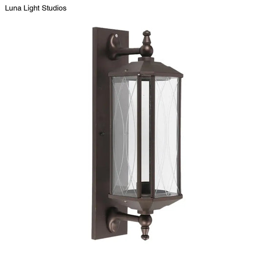 Farmhouse Dark Coffee Clear Glass Wall Mount Lamp For Gate - Rectangular Sconce Lighting With 1 Bulb