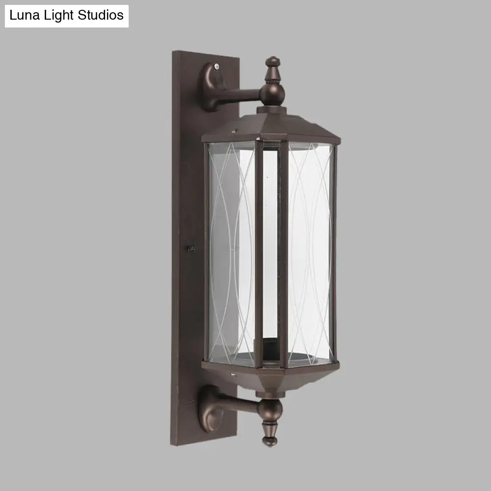 Farmhouse Dark Coffee Clear Glass Wall Mount Lamp For Gate - Rectangular Sconce Lighting With 1 Bulb