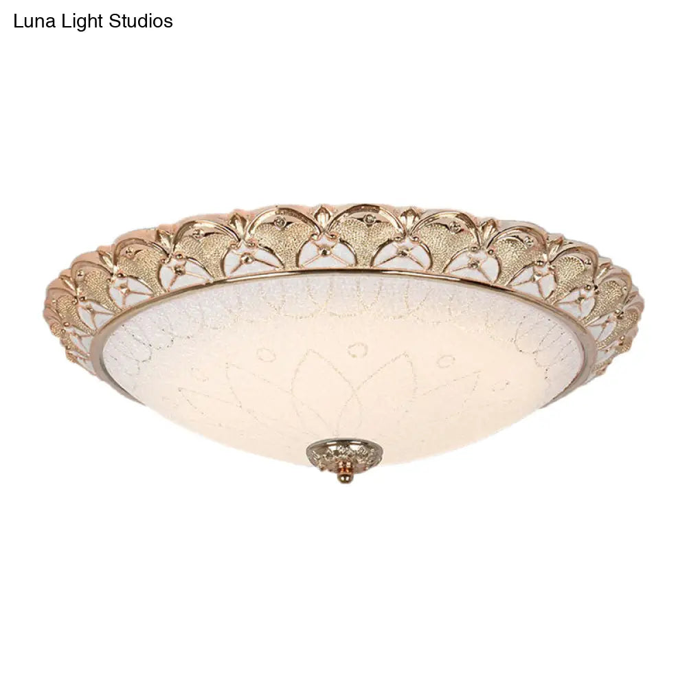 Farmhouse Dome Flush Light Fixture - Cream Glass Led Mount Ceiling Lamp In Gold (14’/16’/20’)