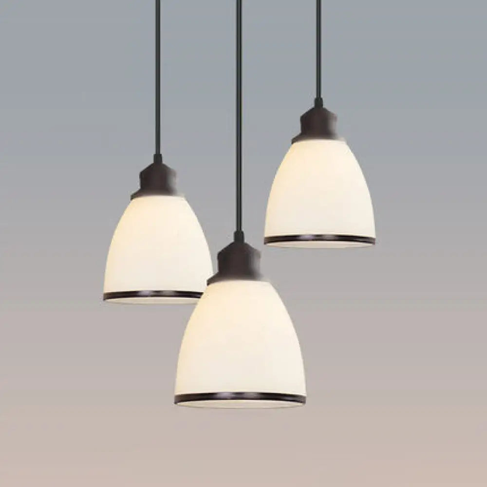 Farmhouse Dome Pendant Lamp: White Glass Hanging Light Fixture In Black - Indoor Use