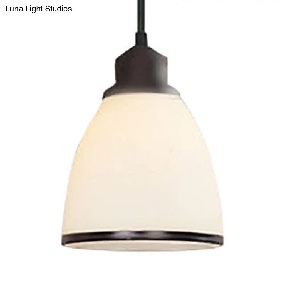 Black Farmhouse Dome Pendant Lamp With White Glass - 1 Light Indoor Fixture