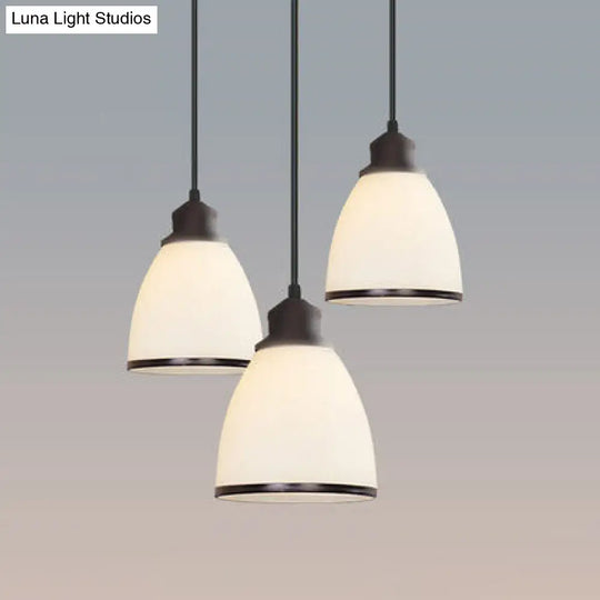 Black Farmhouse Dome Pendant Lamp With White Glass - 1 Light Indoor Fixture