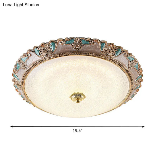 Farmhouse Dome Shade Flushmount Lamp - 14/16/19.5 Width Gold/Brown Frosted Glass Led Ceiling Flush
