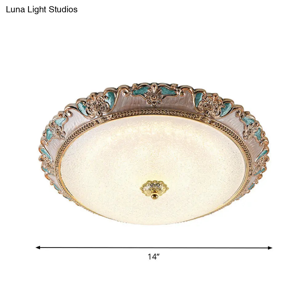 Farmhouse Dome Shade Flushmount Lamp - 14’/16’/19.5’ Width Gold/Brown Frosted Glass Led