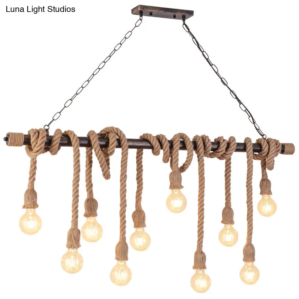 Farmhouse Exposed Bulb Pendant Light With Wood Hemp Rope - Ideal For Restaurants