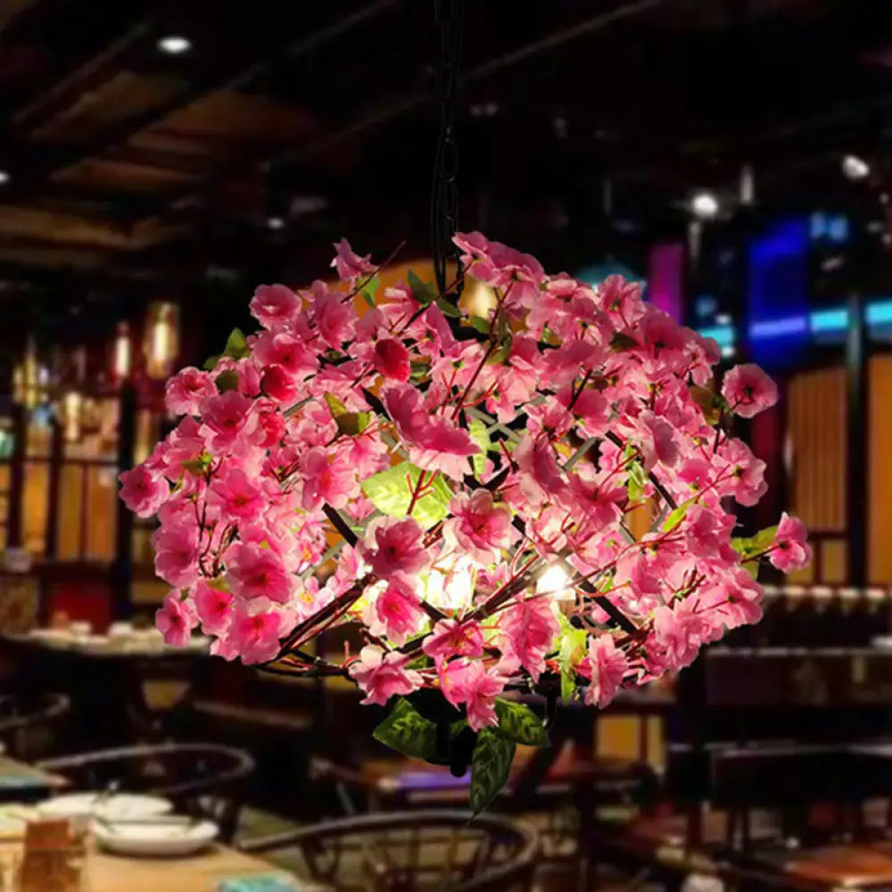 Farmhouse Flower Pendant Light With Metallic Chandelier - Dining Room Suspension Lighting Pink / 18