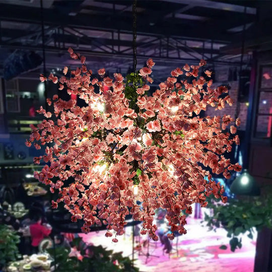Farmhouse Flower Pendant Light With Metallic Chandelier - Dining Room Suspension Lighting Pink / 39