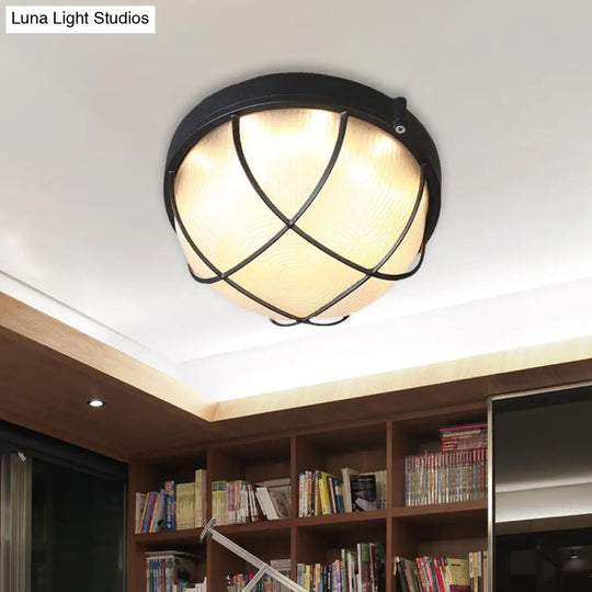 Farmhouse Flush Ceiling Lamp: 1-Light Dome Fixture Frosted Glass White/Black Bedroom Lighting Black