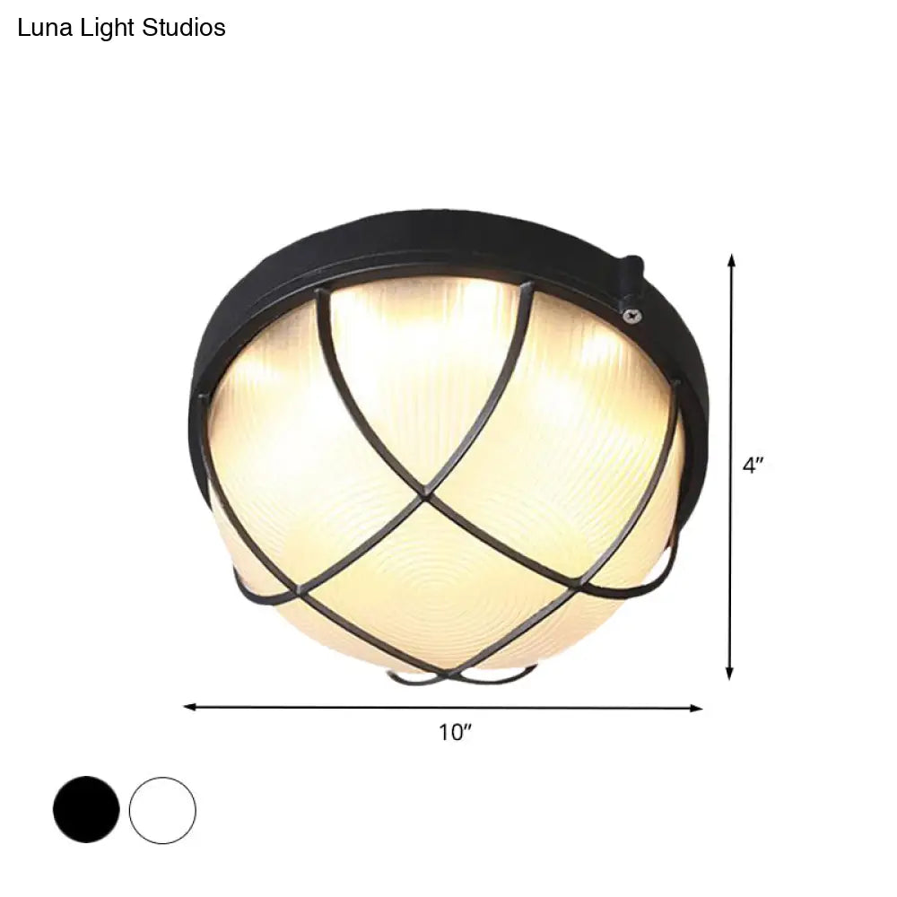 Farmhouse Flush Ceiling Lamp: 1-Light Dome Fixture Frosted Glass White/Black – Bedroom Lighting