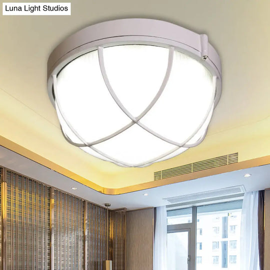 Farmhouse Flush Ceiling Lamp: 1-Light Dome Fixture Frosted Glass White/Black Bedroom Lighting White