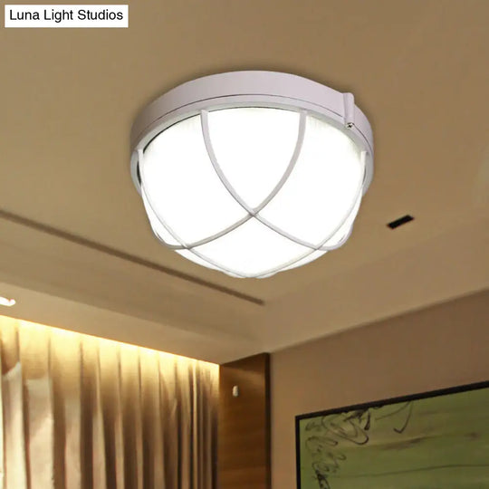 Farmhouse Flush Ceiling Lamp: 1-Light Dome Fixture Frosted Glass White/Black Bedroom Lighting